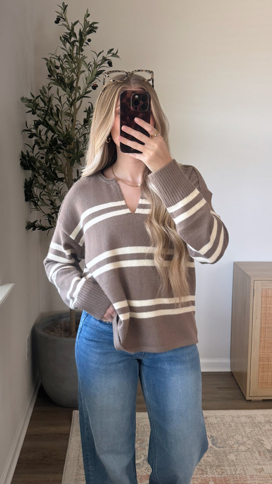 Striped Sweater / Mocha + Cream
