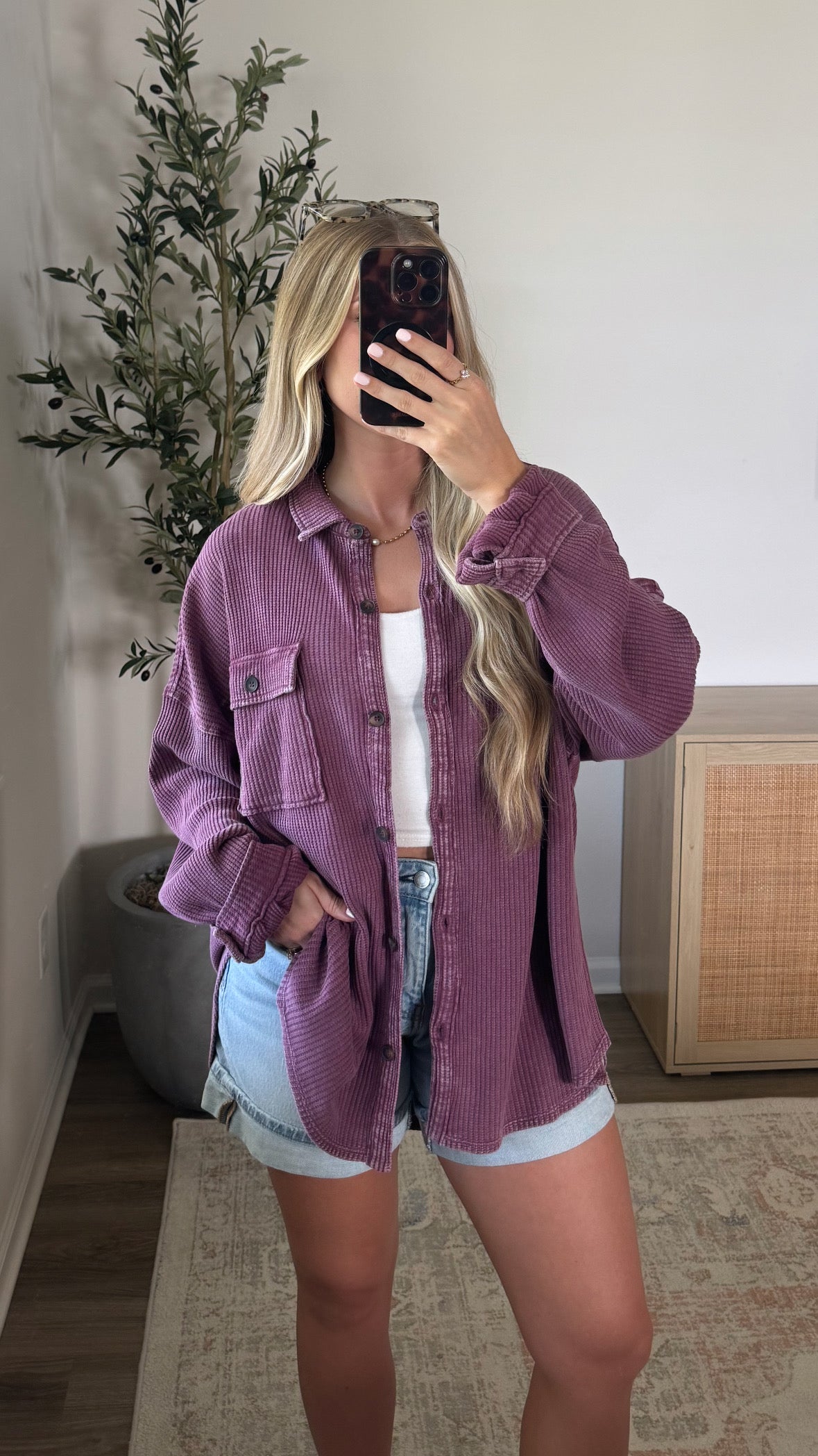 Lived in Waffle Button Up / Plum