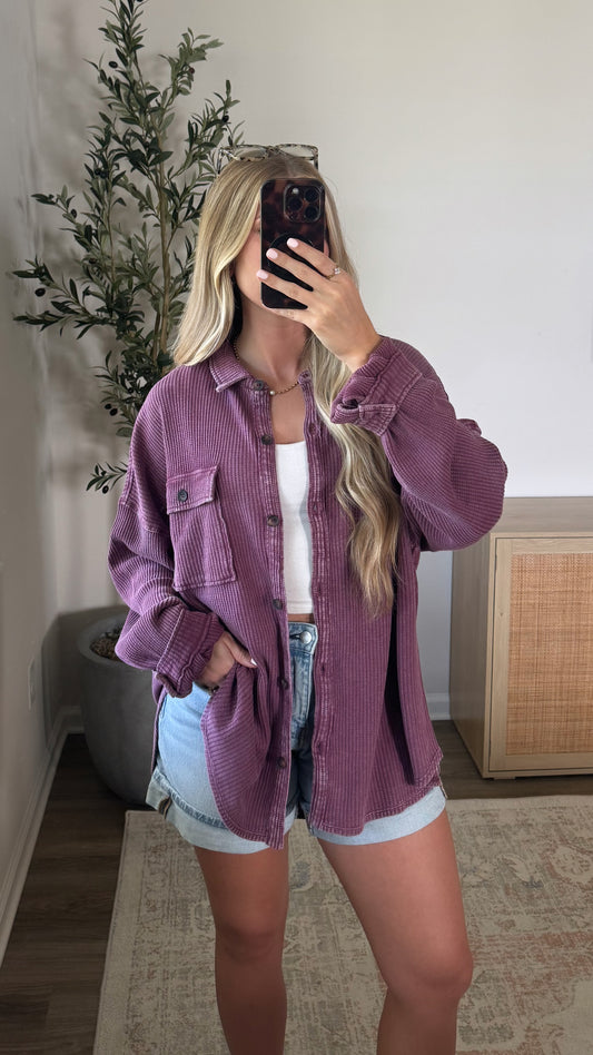 Lived in Waffle Button Up / Plum