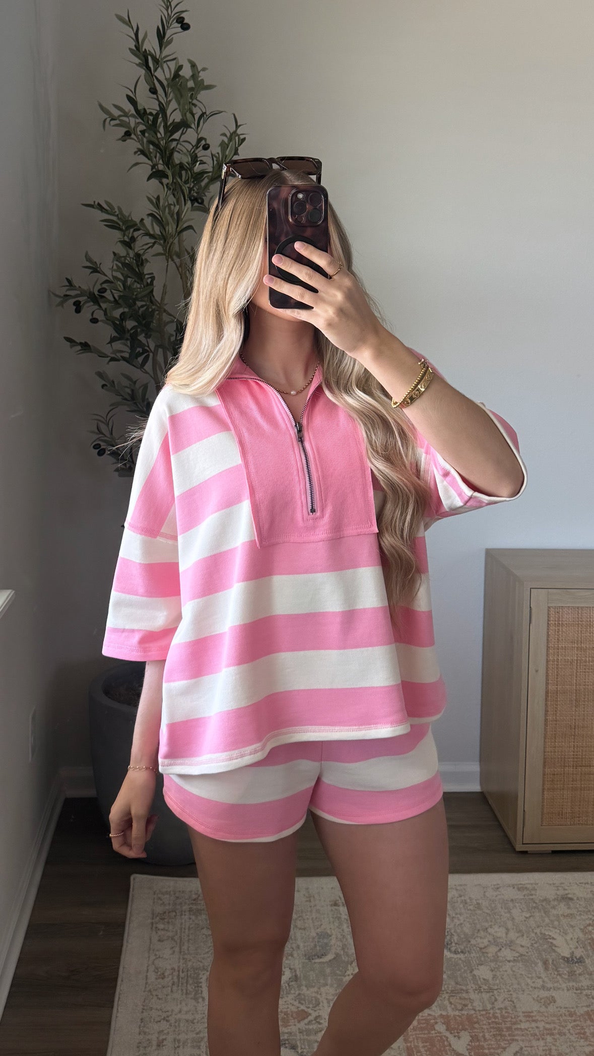 Retro Striped Shorts Set / Pink