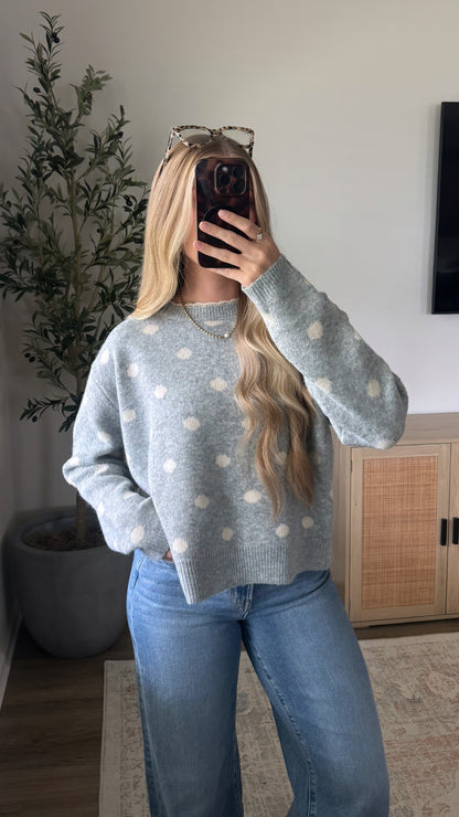 Polka Dot Sweater / Light Grey + Tan
