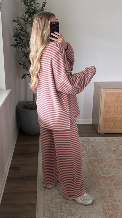 Kayla Striped Set / Dusty Pink + Brown