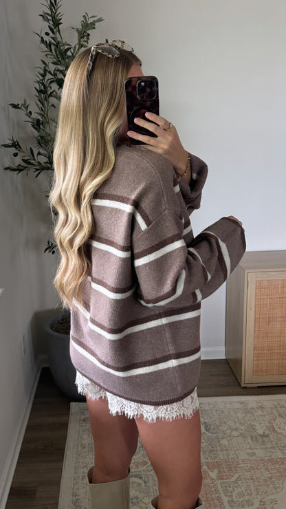 PREORDER (Estimated to ship 8/26) - Harvest Striped Cardigan / Mocha + Brown