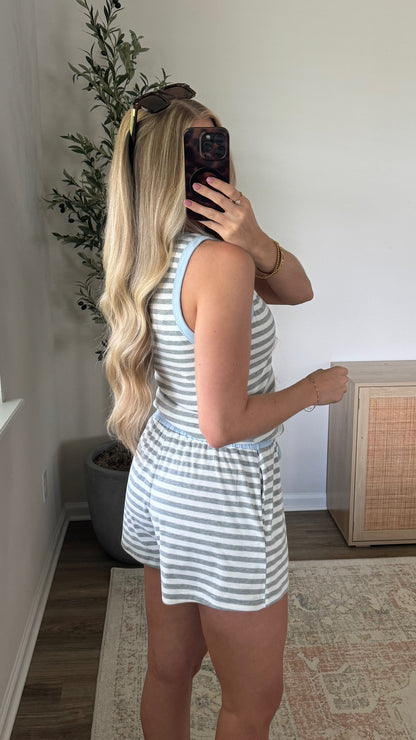 Cabana Striped Shorts Set / Blue + Grey