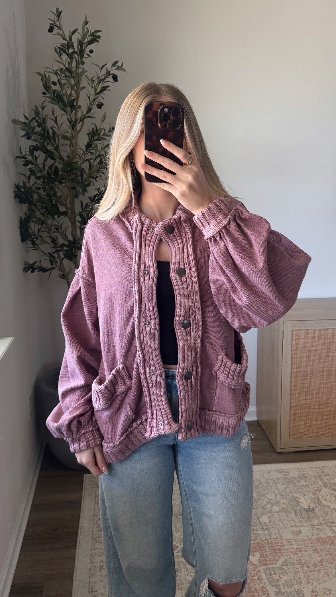 Ella Button Down Cardigan / Mauve