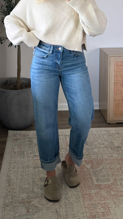 Poppy Cuffed Denim / Med Wash