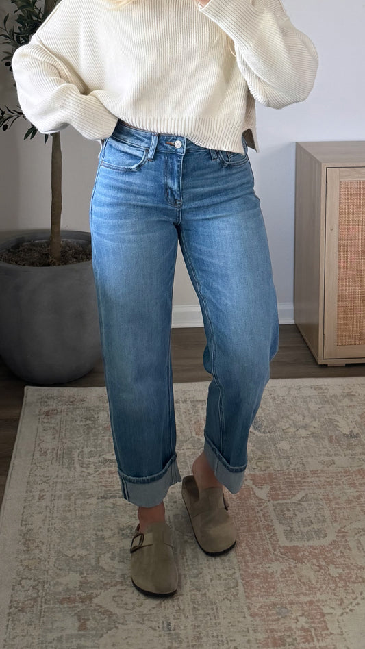 Poppy Cuffed Denim / Med Wash