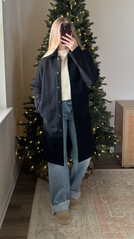 Textured Long Coat / Black