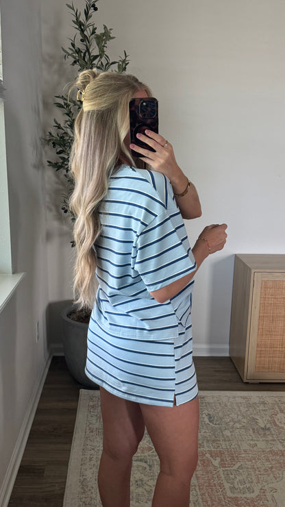 Nova Striped Skort Set / Light Blue + Navy