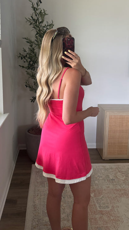 Halter Contrast Romper Dress  / Cherry