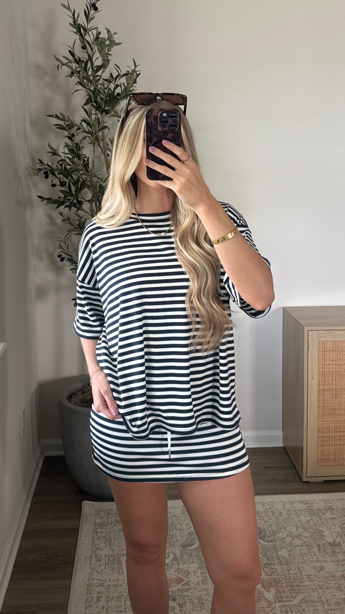 Striped Skort Set / Navy Blue