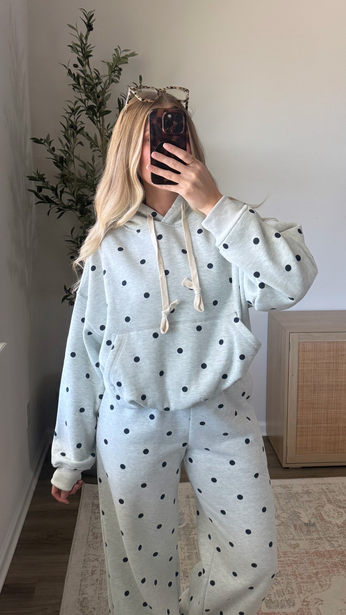 Polka Dot Hoodie / Grey + Navy