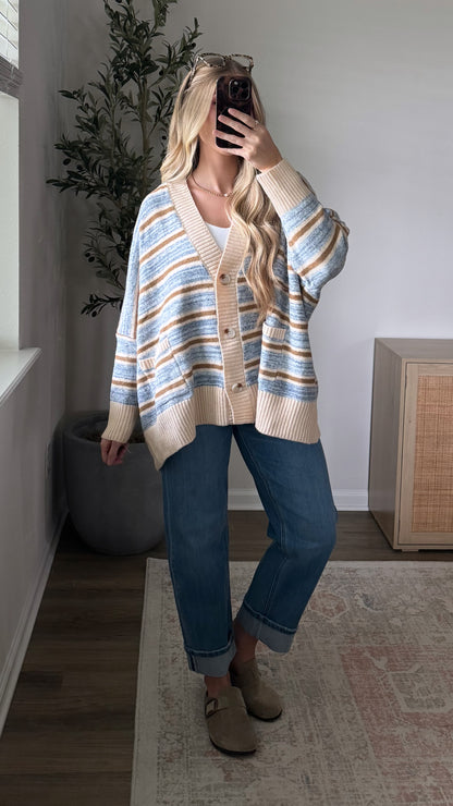 Dani Oversized Striped Cardigan / Taupe