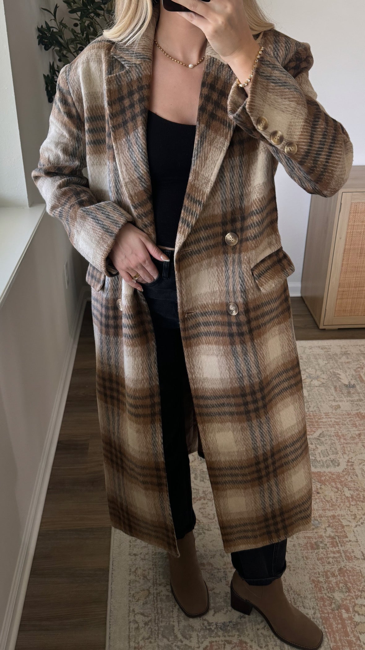 Longline Plaid Coat
