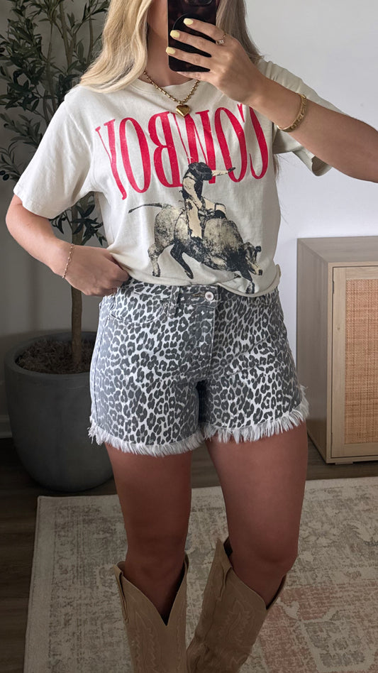 Leopard Fray Hem Shorts