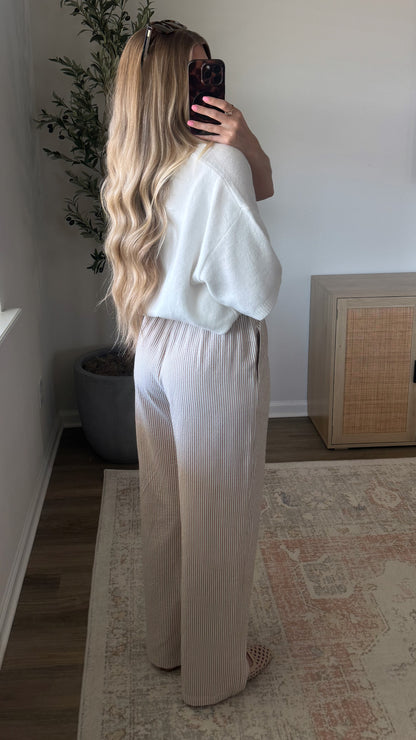 Pinstripe Wide Leg Pants / Tan