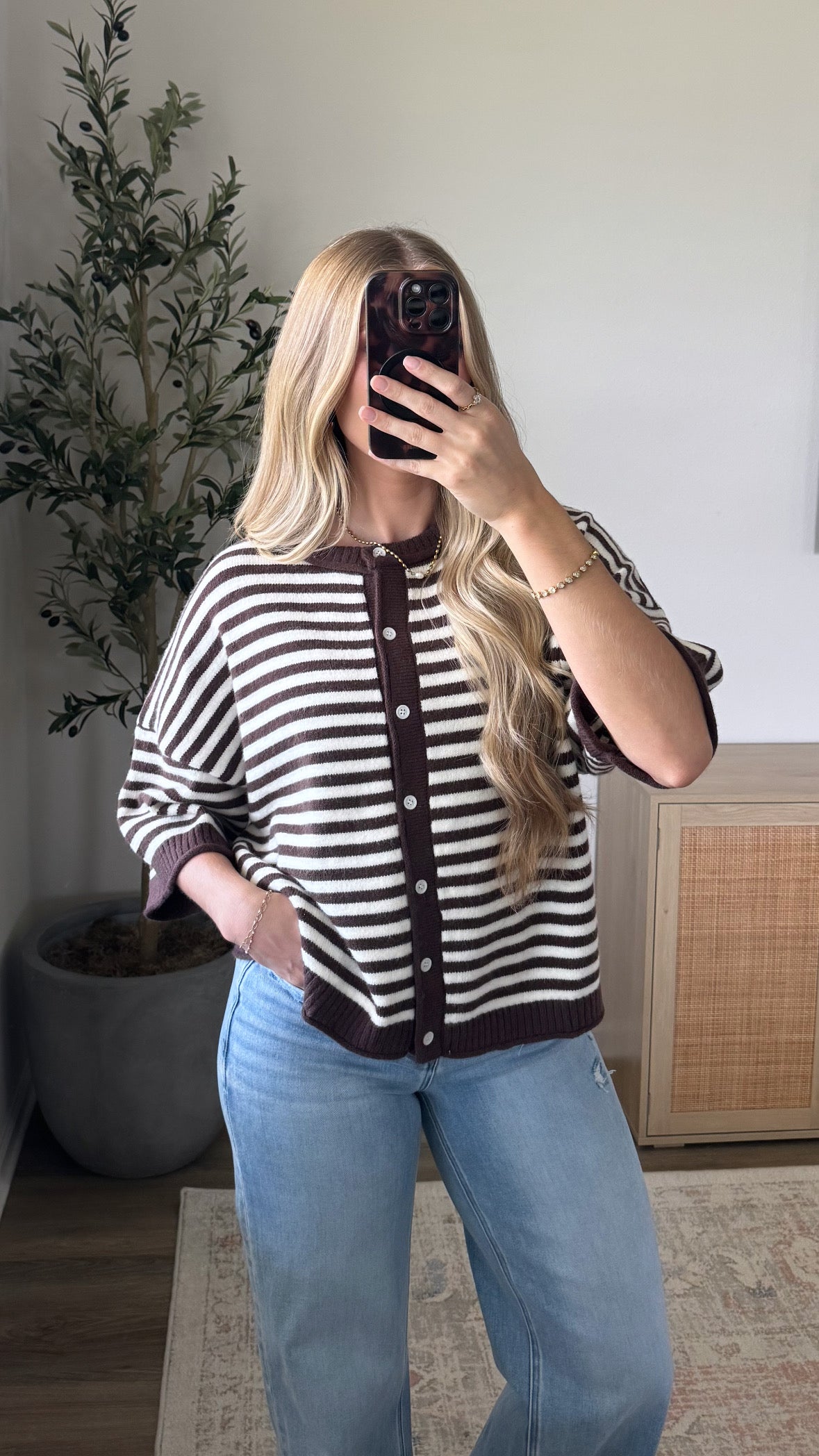 Cocoa Striped Cardigan / Dark Brown