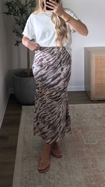 Mesh Midi Skirt / Tiger Print