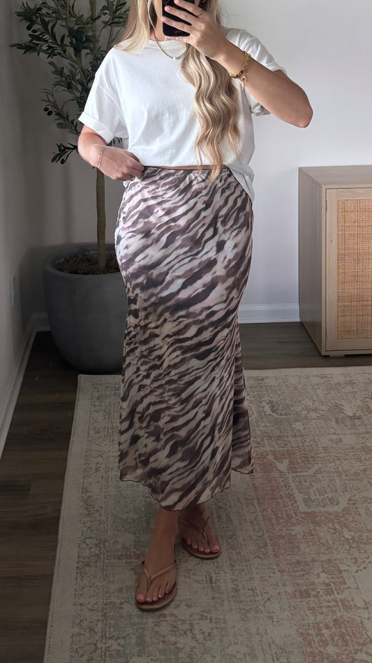 Mesh Midi Skirt / Tiger Print