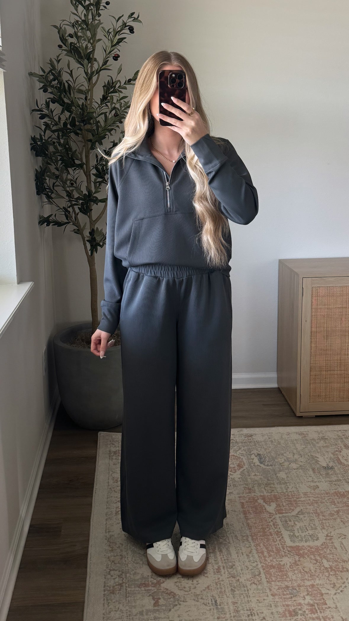 Ribbed Active Half Zip / Slate Grey