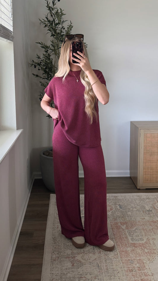 Ribbed Mockneck Set / Ruby