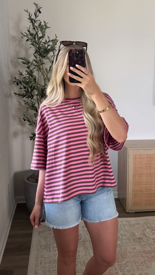 Boyfriend Striped Tee / Pink + Brown