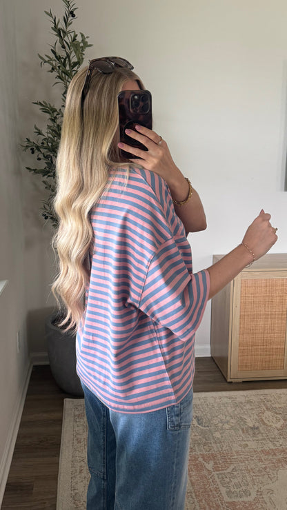 Cotton Candy Striped Tee / Blue + Pink