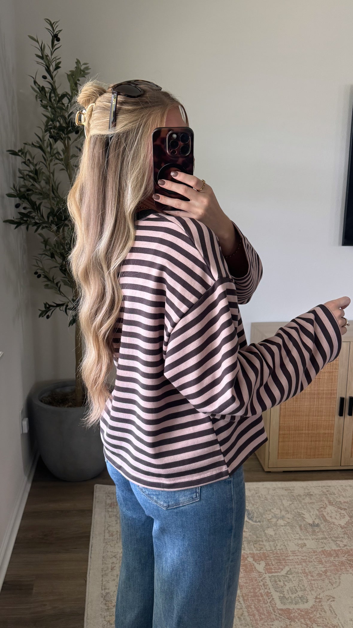 Contrast Striped Long Sleeve / Dusty Pink