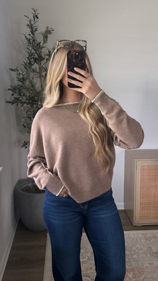 PREORDER (estimated to ship 10/2) - Serena Contrast Sweater / Mocha