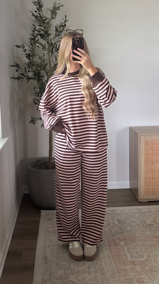 Pink Truffle Striped Sweatpants Set