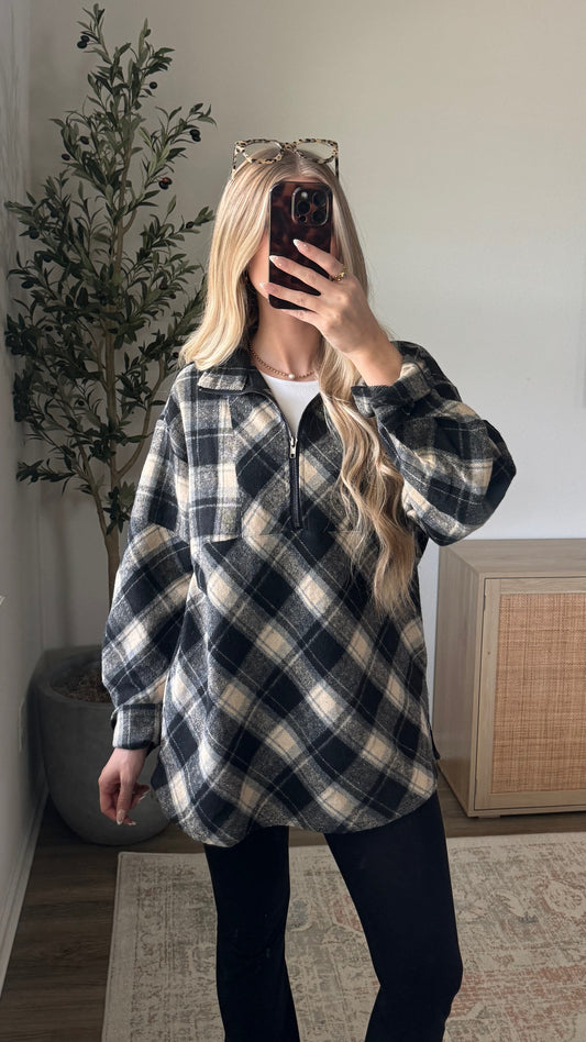 Festival Plaid Pullover / Black + Tan