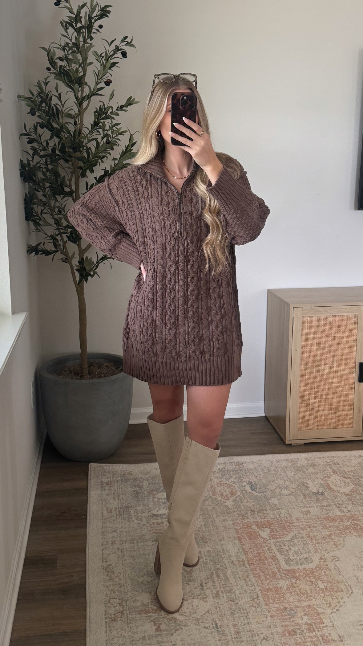 Cable Knit Sweater Dress / Brown