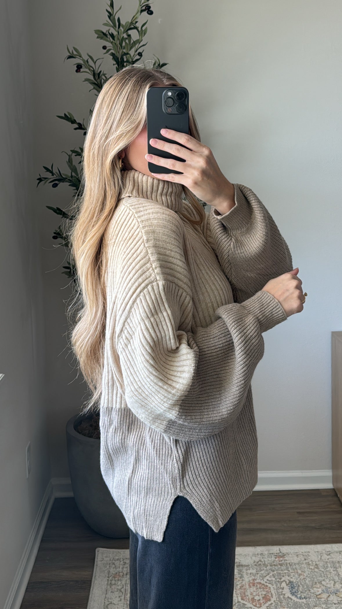 Colorblock Turtleneck / Tan