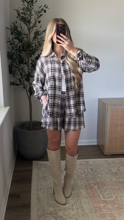 PREORDER (11/7) - Erika Plaid Shorts Set / Brown