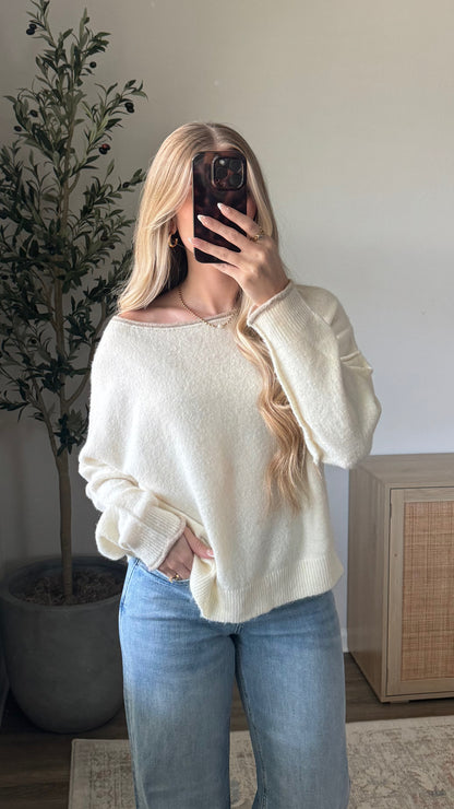 Contrast Boat Neck Sweater / Cream