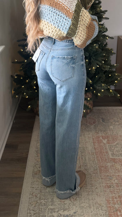 Gia Cuffed Wide Leg Denim / Lightwash