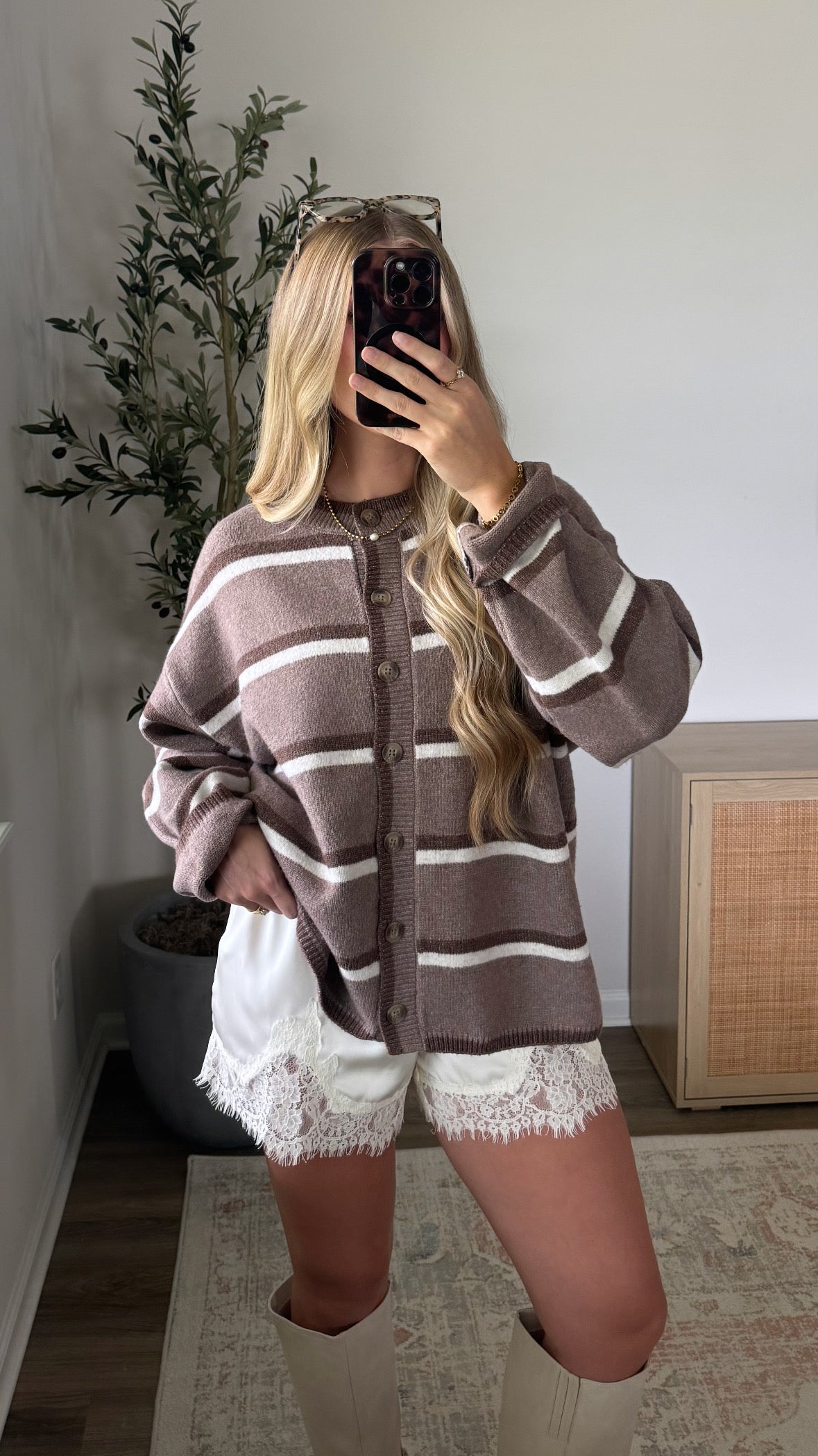 PREORDER (Estimated to ship 8/26) - Harvest Striped Cardigan / Mocha + Brown