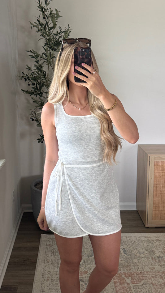 Scuba Wrap Romper Dress / Heather Grey