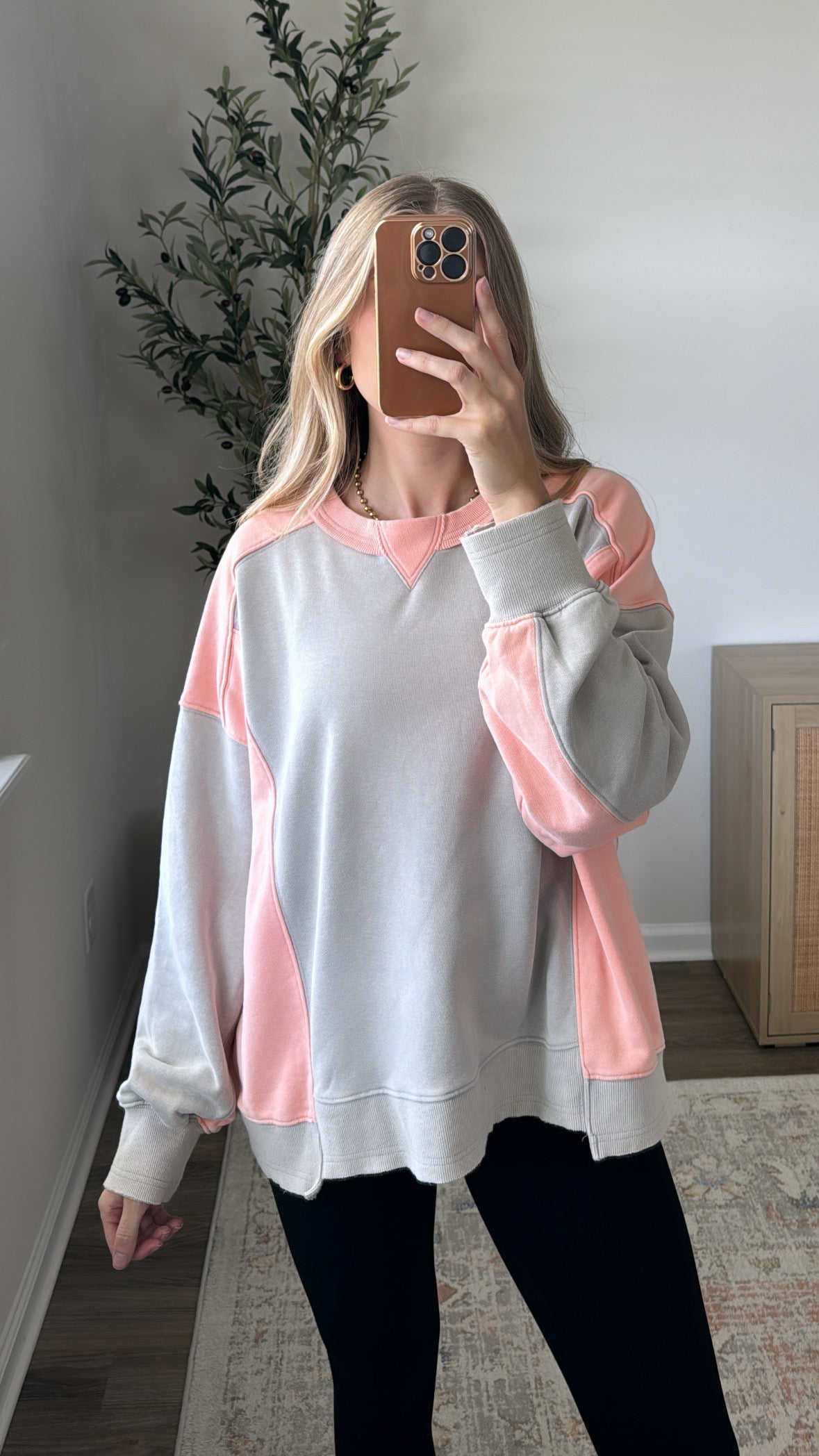 Colorblock Pullover / Grey + Peach