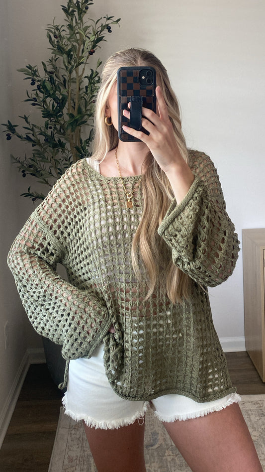 Cabo Crochet Pullover / Olive