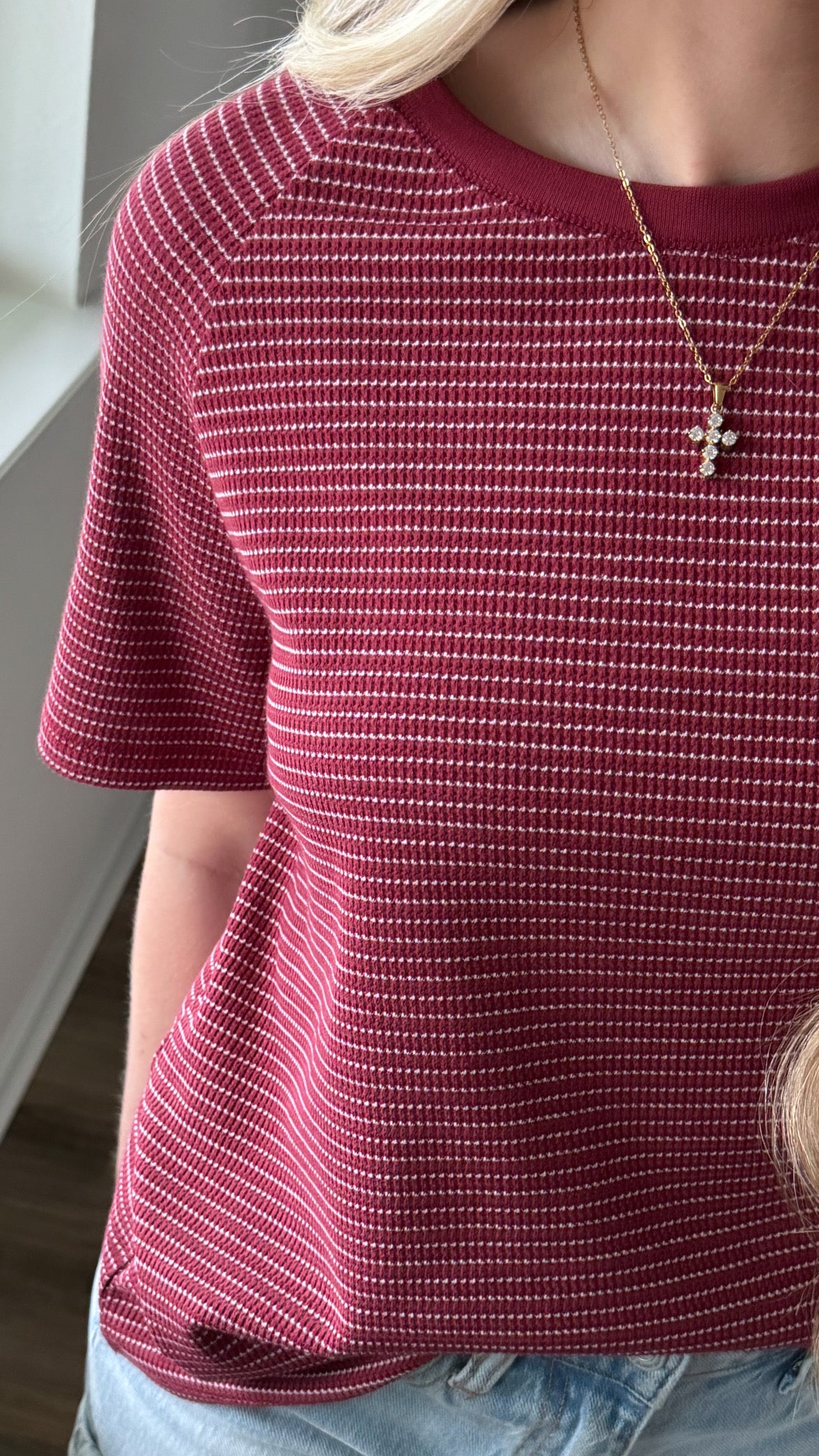 Cora Striped Tee / Dark Red