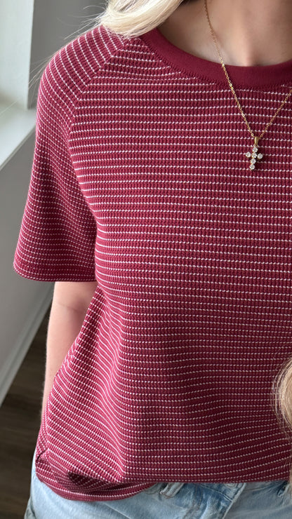 Cora Striped Tee / Dark Red