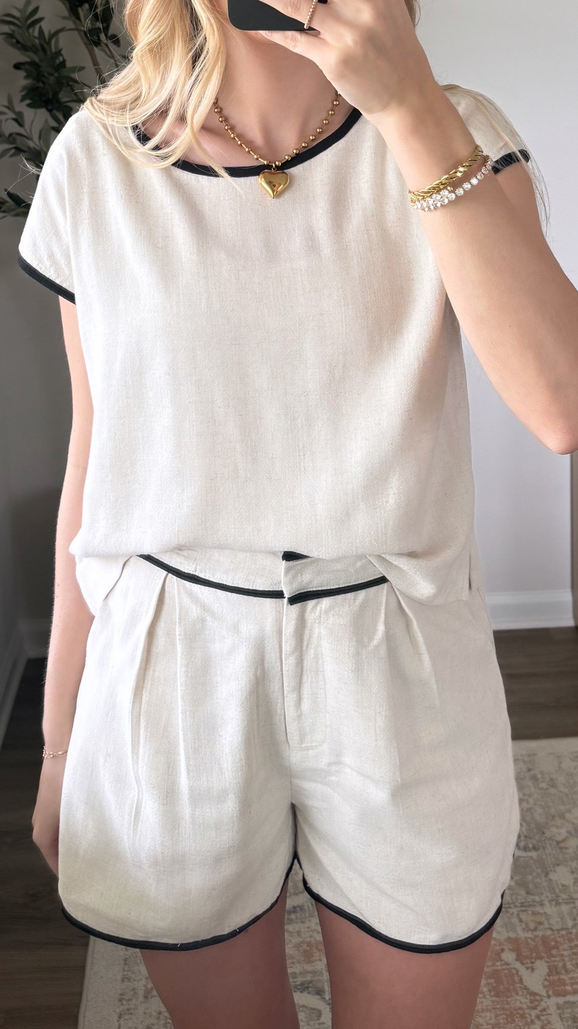 Contrast Linen Set / Natural