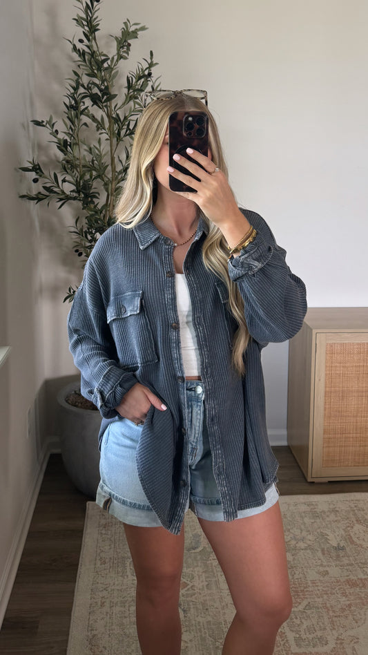 Lived in Waffle Button Up / Slate Grey