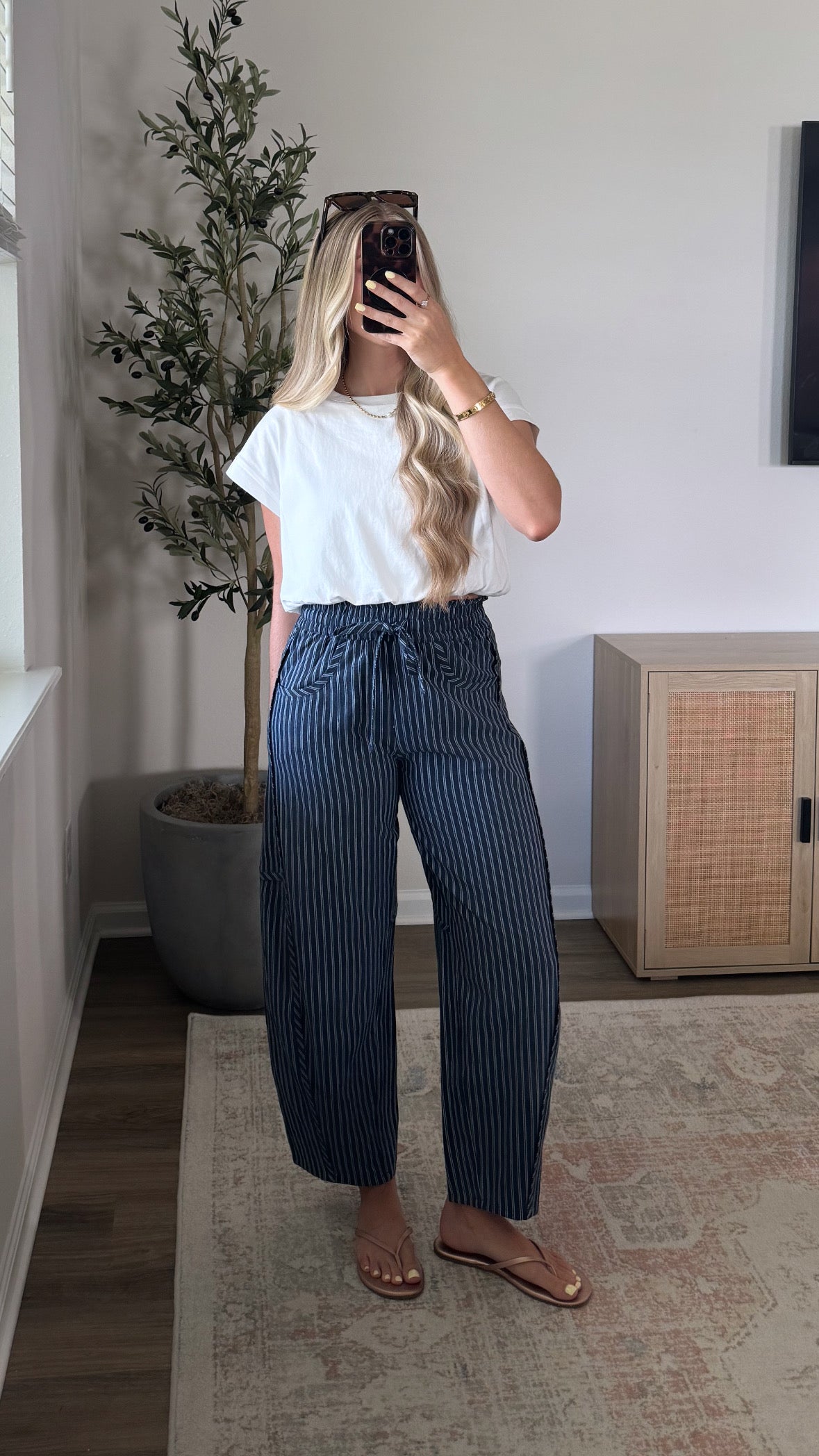 Striped Barrel Pants / Dark Blue