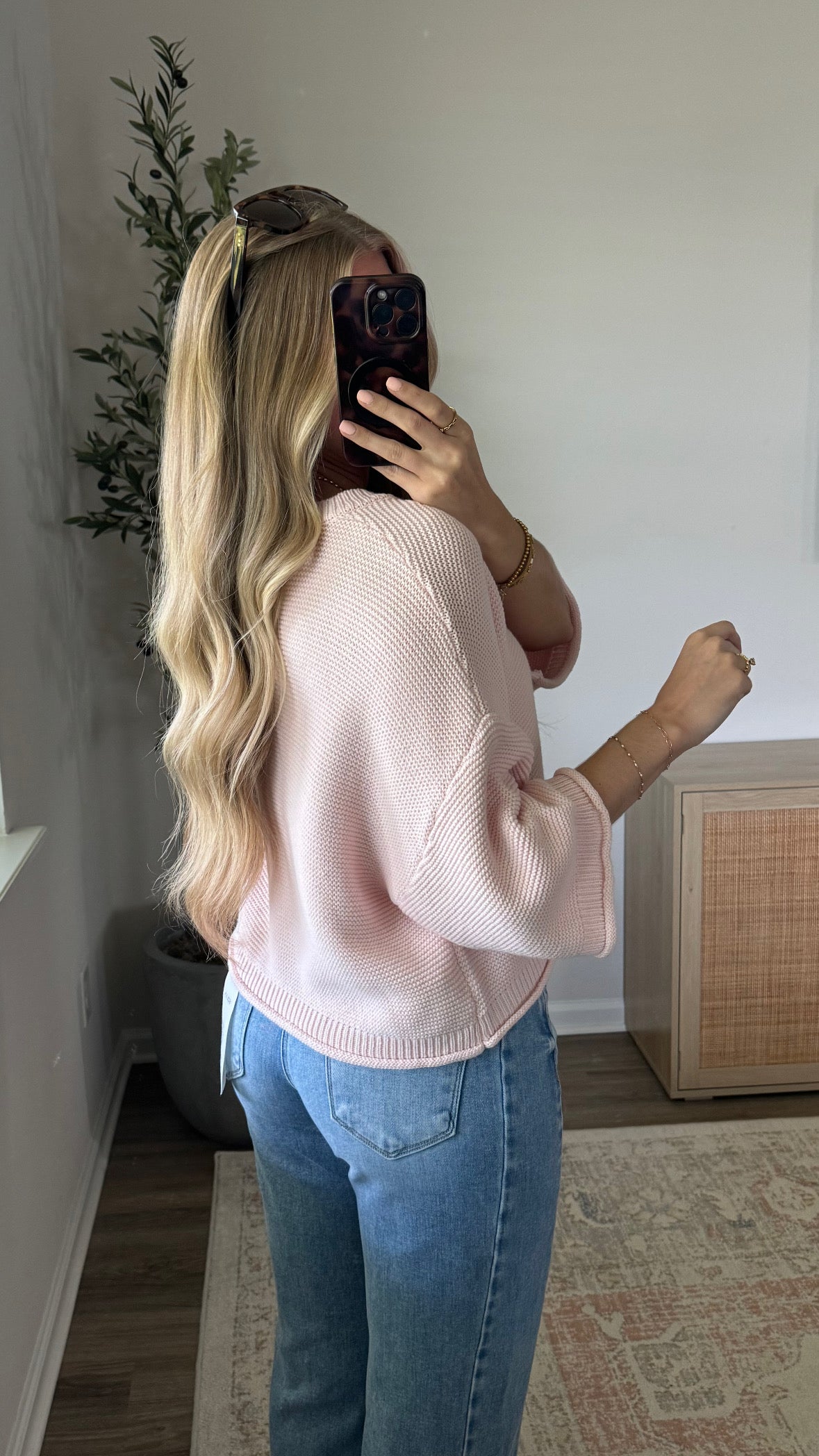 Short Sleeve Cardigan / Light Pink