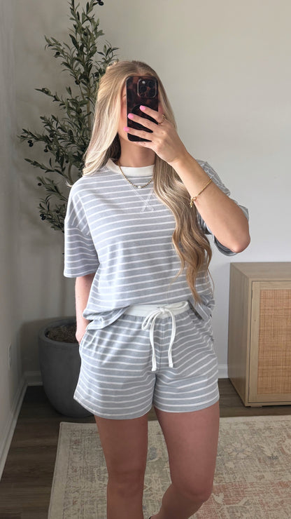 Lainey Striped Shorts Set / Heather Grey