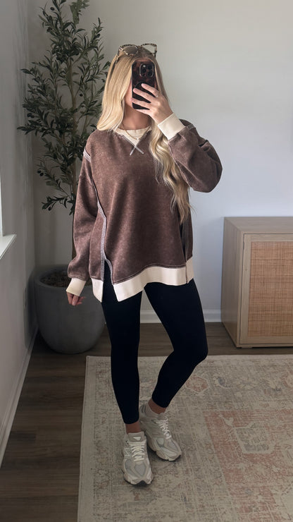 Leah Contrast Pullover / Chocolate
