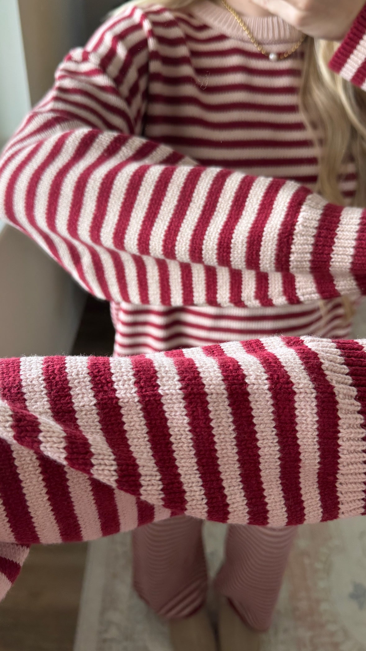 Strawberry Cream Knit Striped Set