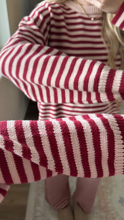 Strawberry Cream Knit Striped Set